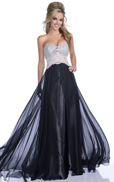 Sweetheart A-Line Chiffon Gown With Rhinestone Bodice