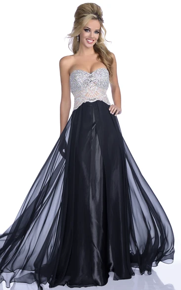 Sweetheart A-Line Chiffon Gown With Rhinestone Bodice