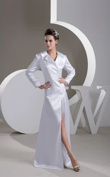 Satin Front-Split Sleeveless Dress With Suit Collar