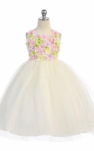Floral Floral Tulle&Sequins Flower Girl Dress With Sash