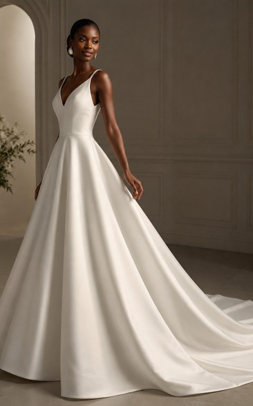 Vestido de satén sexy con tirantes finos, escote pronunciado y drapeado lateral.