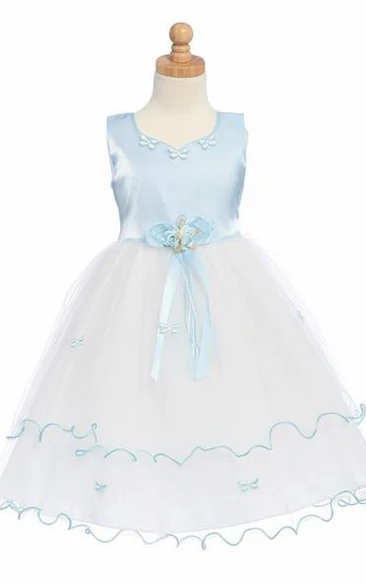 Tea-Length Floral Floral Tulle&Satin Flower Girl Dress