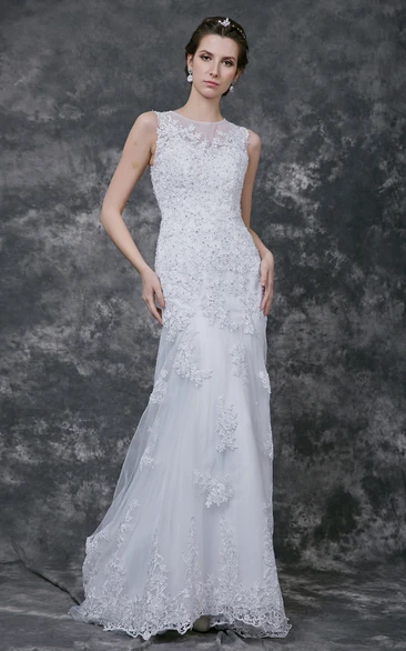Sleeveless High Neck Sheath Lace Gown With Beading and Illusion Back