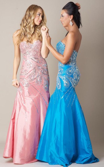 Floor-Length Beaded Sweetheart Sleeveless Taffeta Prom Dress