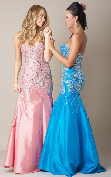 Floor-Length Beaded Sweetheart Sleeveless Taffeta Prom Dress