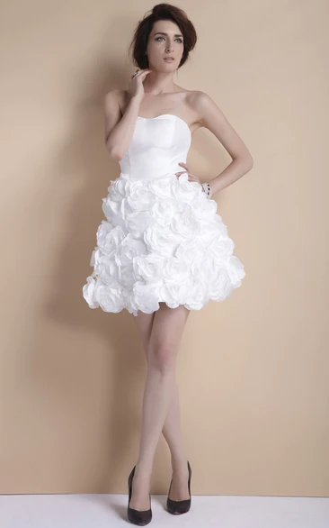 Floral Strapless Mini Dress With Ruffles and Zipper Back