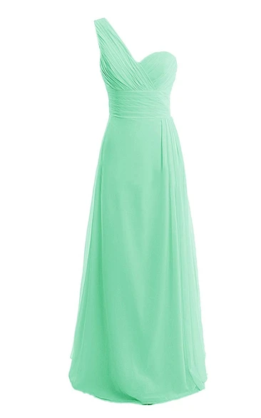 One-shoulder Sweetheart Pleated A-line Gown With Ruched Band