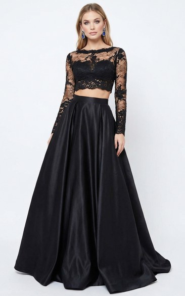 Bateau Neck Satin Ball Gown with Sleeves