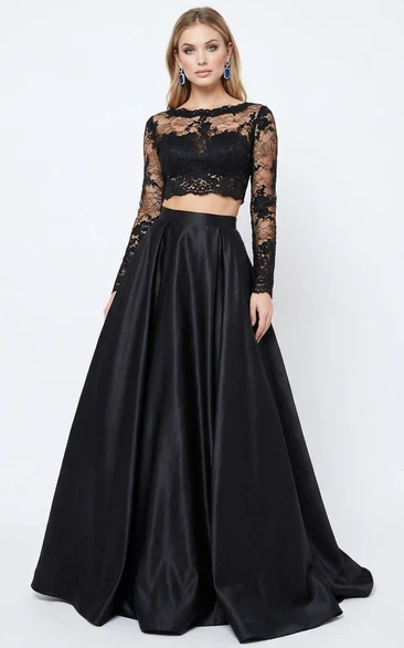 Bateau Neck Satin Ball Gown with Sleeves