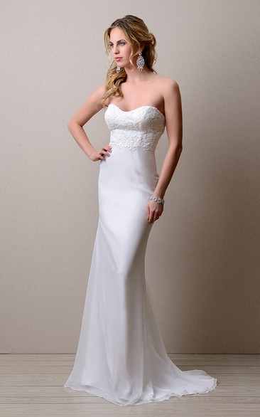 Sheath Sweetheart Empire Chiffon Wedding Dress With Lace Bodice