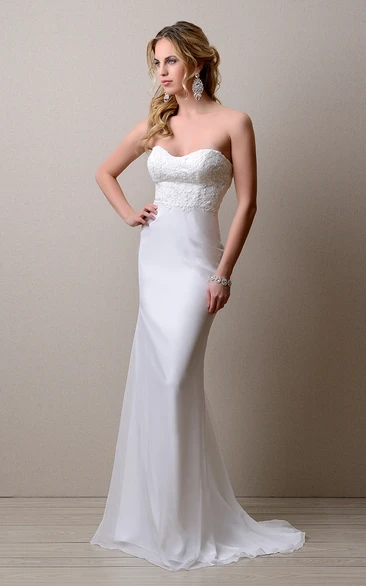 Sheath Sweetheart Empire Chiffon Wedding Dress With Lace Bodice