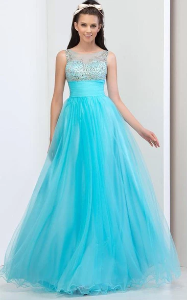 A-Line Sheer Neck Beading Prom Dress