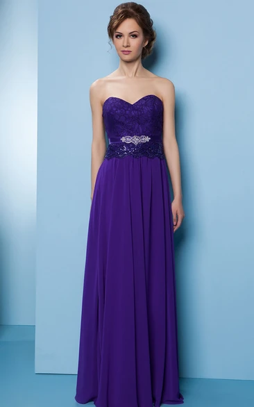 Sweetheart Sleeveless Lace Chiffon Bridesmaid Dress