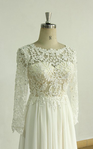 A-Line Chiffon Lace Satin Weddig Long Sleeve Bridesmaid Dress - Dorris ...