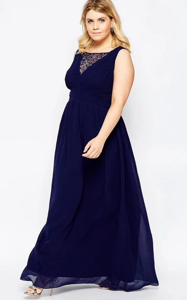 Bateau Neck Beaded Sleeveless Chiffon Bridesmaid Dress With Straps