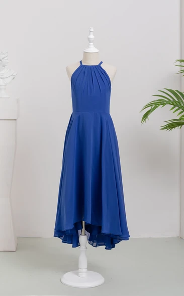 Chiffon Casual High-low Halter Royal Blue Flowergirl Dress