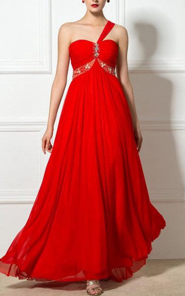 One-Shoulder Beading A-Line Long Prom Dress