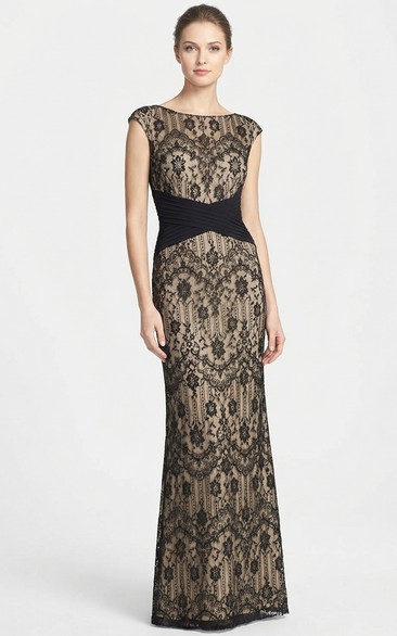 Long Lace Sheath with Crisscross Ruching