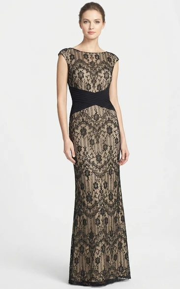 Long Lace Sheath with Crisscross Ruching