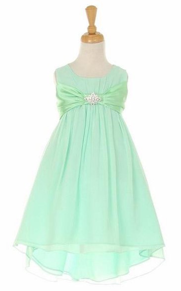 Knee-Length Bowed Empire Broach Chiffon&Satin Flower Girl Dress