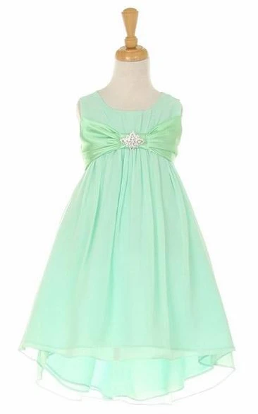 Knee-Length Bowed Empire Broach Chiffon&Satin Flower Girl Dress