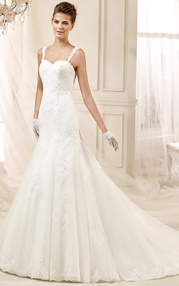 Sweetheart Sheath Wedding Dress with Mermaid Style and Lace Straps