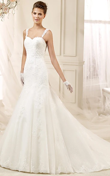 Sweetheart Sheath Wedding Dress with Mermaid Style and Lace Straps