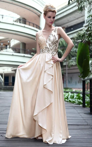 Amazing Ivory Sheath Floor-length V-neck Dress