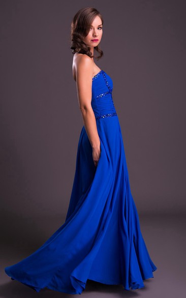 Floor-Length Strapless Beaded Chiffon Bridesmaid Dress