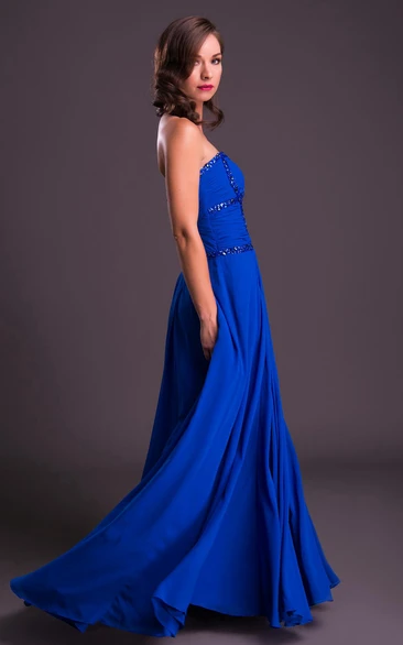 Floor-Length Strapless Beaded Chiffon Bridesmaid Dress