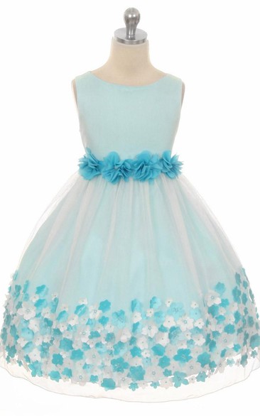 Tea-Length Tiered Chiffon&Satin Flower Girl Dress