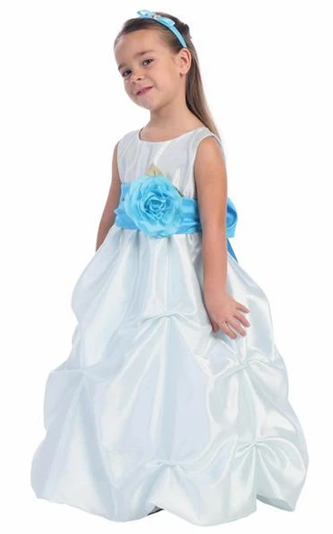 Floral Floral Ruched Organza Flower Girl Dress With Sash