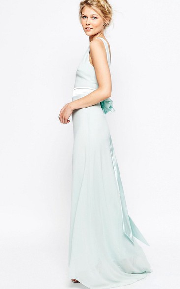 Ankle-Length Sheath Sleeveless Bateau Neck Bowed Chiffon Bridesmaid Dress