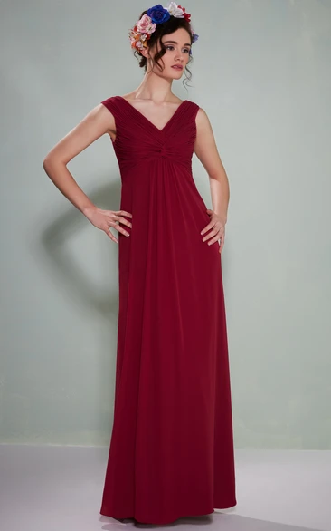 Ruched Sleeveless V-Neck Empire Chiffon Bridesmaid Dress