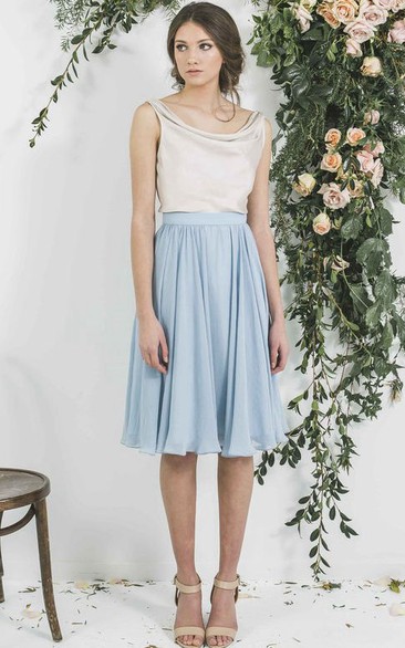 Knee-Length Pleated Sleeveless Cowl Neck Chiffon Bridesmaid Dress