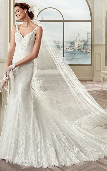 Sweetheart Mermaid Bridal Gown With Appliques Straps And Court Train
