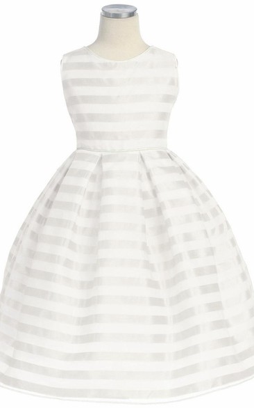 Tea-Length Pleated Sleeveless Organza Flower Girl Dress