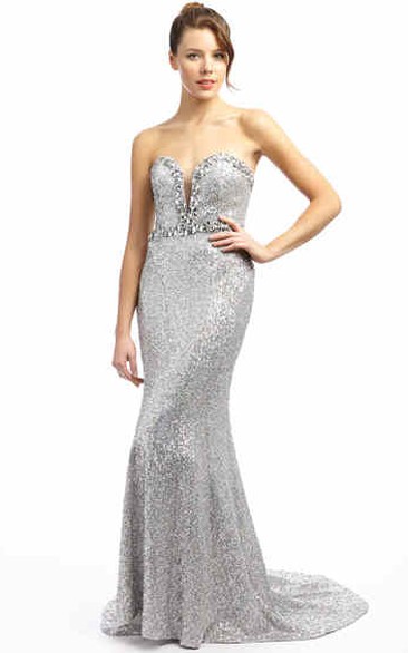 Sheath Sweetheart Beaded Floor-Length Sleeveless Sequins Prom Dress