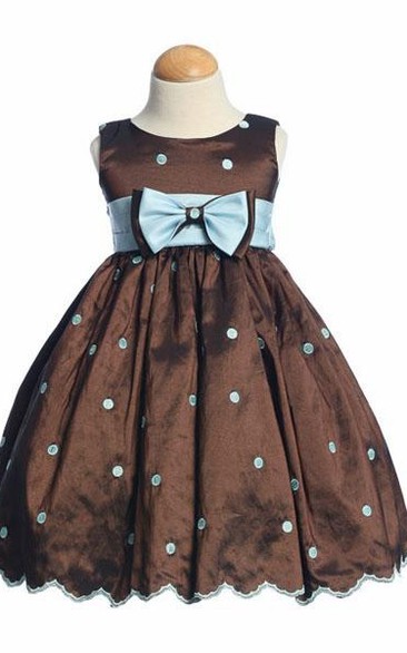 Tea-Length Embroideried Bowed Taffeta Flower Girl Dress