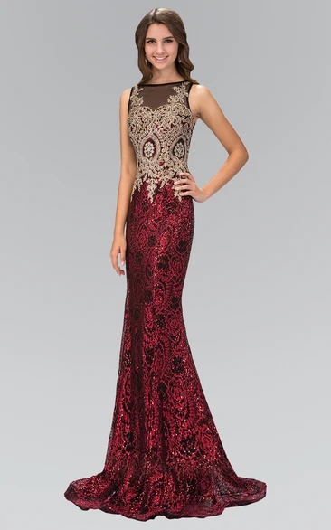 Sheath Bateau Sleeveless Sequins Illusion Dress With Beading
