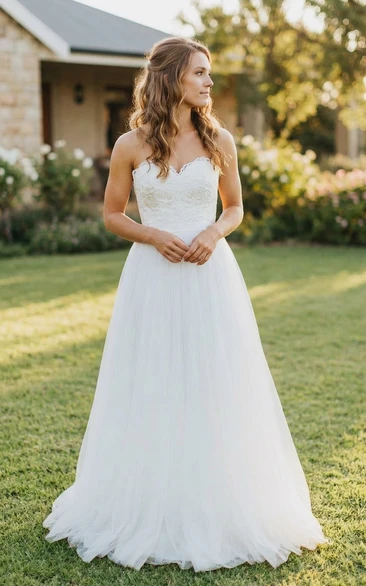 Sweetheart Lace Applique Tulle Bahamian Bridal Dress