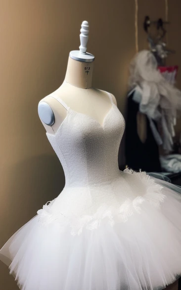 White Short Adorable A-line Tulle Ruffled Prom Wedding Dress with Beaded Top