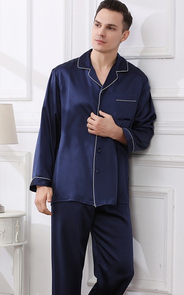 19 Momme Heavy Silk Pajamas Men Mulberry Silk Long-Sleeved Two-Piece Suit Home Clothes