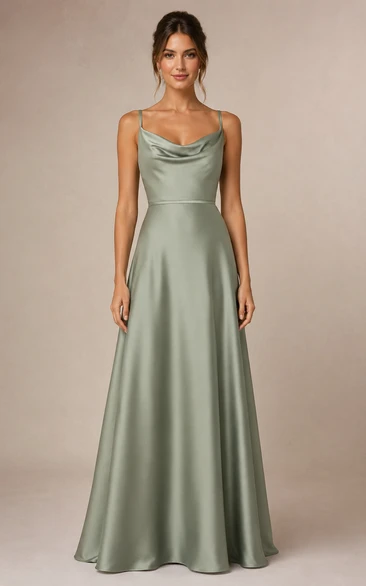 Sage Cowl Neck Satin A-Line Bridesmaid Dress