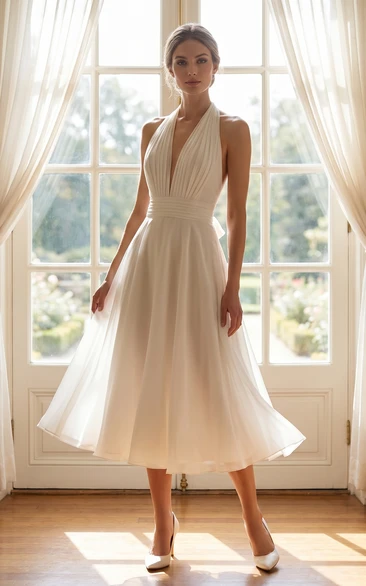 Marilyn Monroe White Halter Dress | Tea Length Costume | 1950s Vintage Wedding Gown