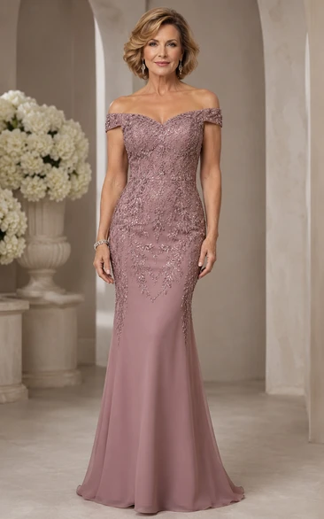 Mauve Off-the-shoulder Lace Mermaid Mother Dress