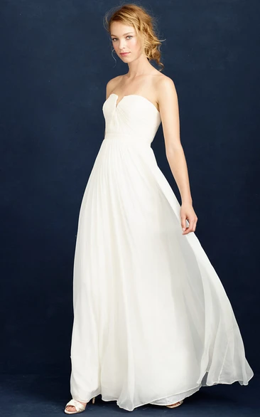 A-Line Ruched Empire Notched Long Wedding Dress