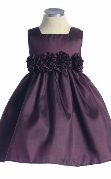 Tea-Length Tiered Taffeta Flower Girl Dress
