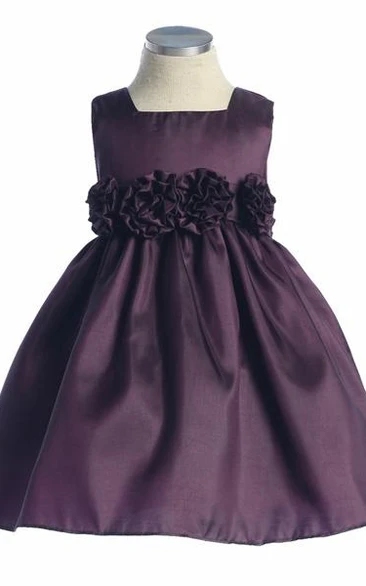 Tea-Length Tiered Taffeta Flower Girl Dress