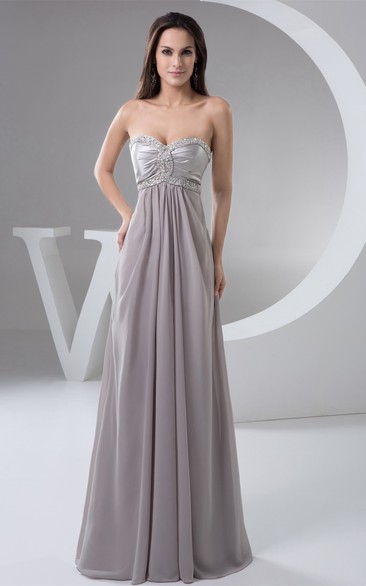 Sweetheart Pleated Floor-Length Empire Dress With Beaded Top
